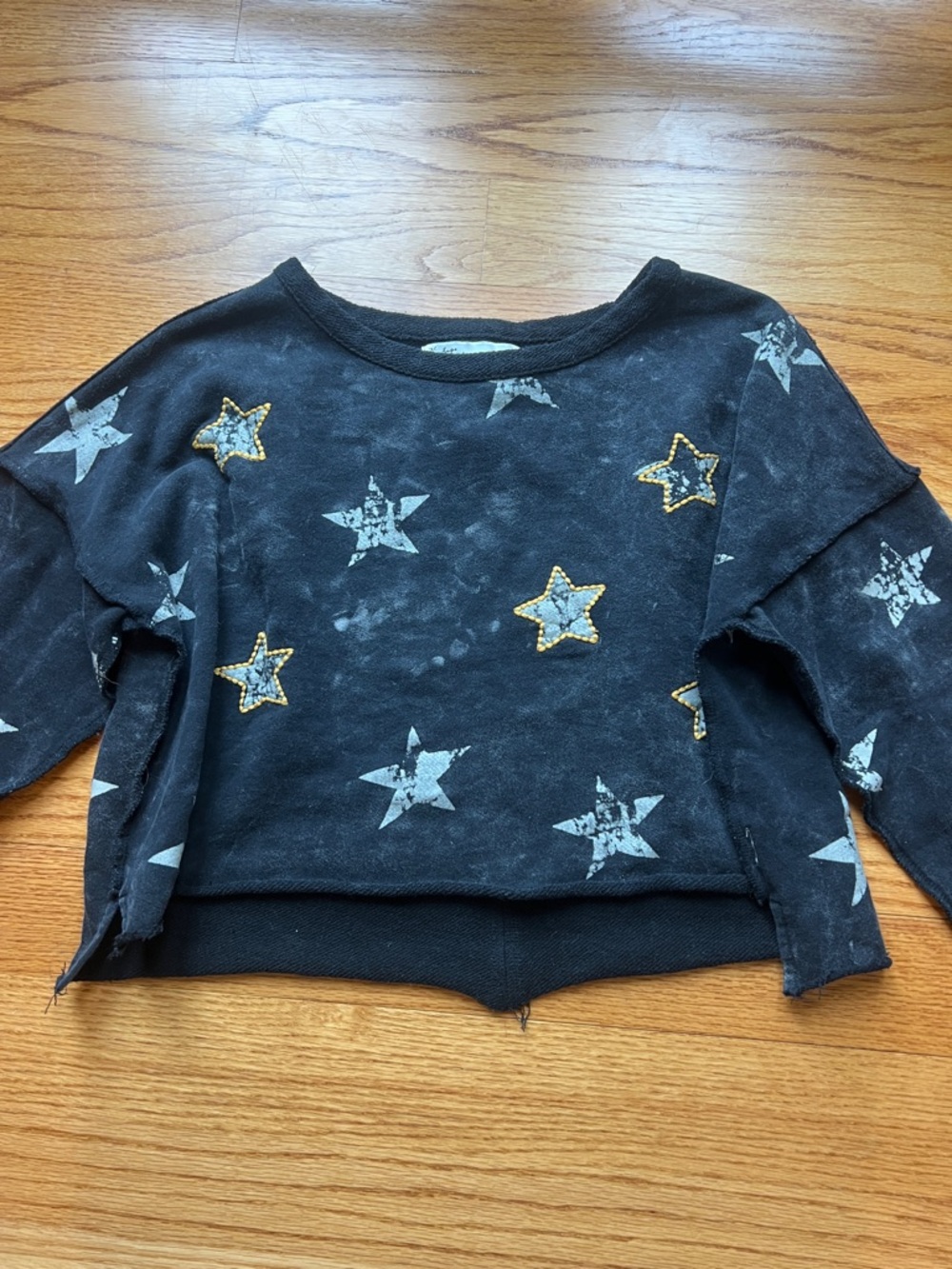 Vintage Havana Black embroidered Star Print Cropped Sweatshirt small
